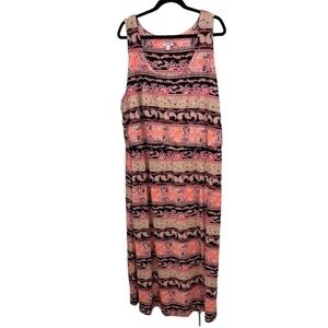 BONGO Plus Size Sleeveless Elastic Waist Coral Tan Floral Maxi Dress Size 3X